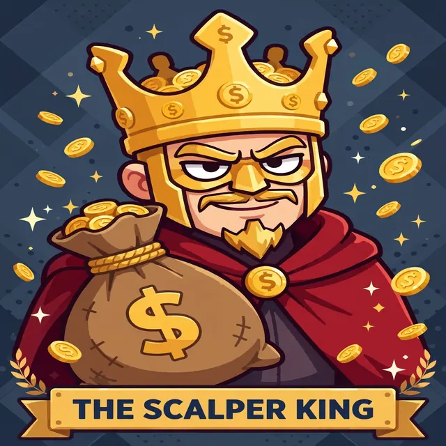 Original parody portrait: A smug cartoon king in crimson cape and gold crown clutching a money bag