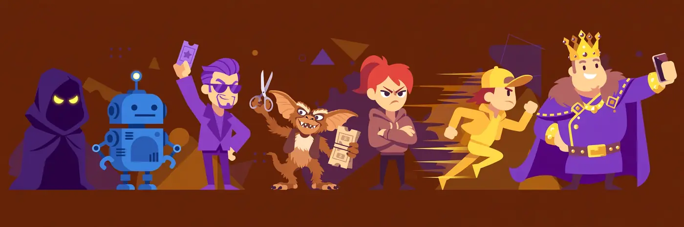 Illustrated lineup of the seven regular Warehouse Siege enemies